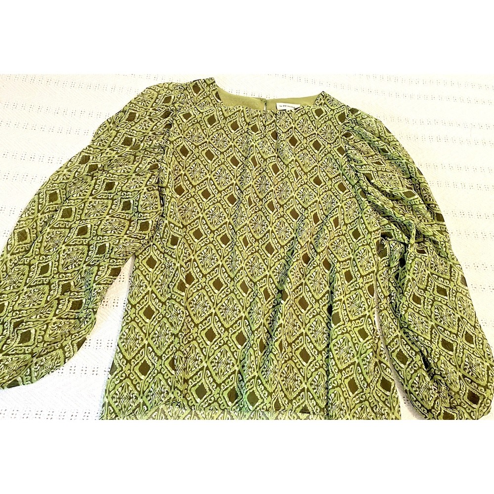 NEW EE-some Green Argyle top women's size Small Blouse Peasant Business Balloon